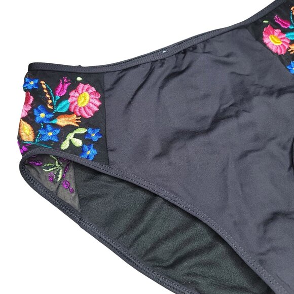 Kenneth Cole Reaction black mesh embroidered floral black bikini bottom size S - Picture 5 of 5